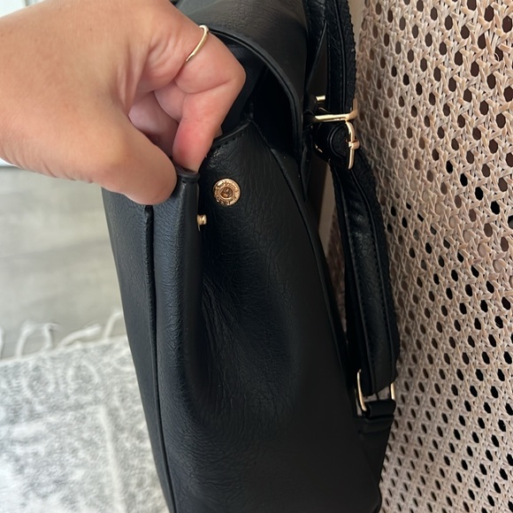 Black Faux Leather Backpack Purse w/ Gold Hardware - Picture 6 of 8